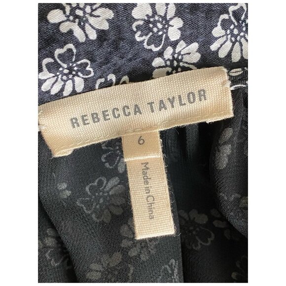 Rebecca Taylor Rue 100% SILK Floral Print Dress in Black 3/4 Sleeves Womens Sz 6 - Picture 3 of 9